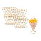 Suporte Cone Fritas Cestinha Inox Dourado Servir Petisco 50un