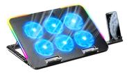 Suporte Cooler Notebook 6 Fans RGB Ajustável Com Suporte Celular 2 USB