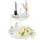 Suporte de bandeja em camadas SYNCVIBE Beaded Rustic Wooden, 2 camadas, branco