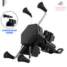 Suporte De Celular Para Moto Com Carregador Turbo Usb Garra Em X Universal Retrovisor Gps Motoboy