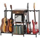 Suporte de chão para guitarra com estação de carregamento e armazenamento de 3 camadas