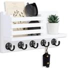 Suporte de chave para montagem em parede Lwenki Paulownia Wood com 5 ganchos