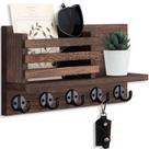 Suporte de chave para montagem em parede Lwenki Paulownia Wood com 5 ganchos