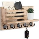 Suporte de chave para montagem em parede Lwenki Paulownia Wood com 5 ganchos