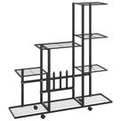 Suporte de flores vidaXL Black Metal Mobile com rodas 37,2 x 9,8 x 36,4 cm