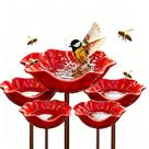 Suporte de Jardim com Banho para Pássaros Mini em Formato de Flor, Design de Papoula Vermelha Suporte de Jardim com Banho para Pássaros Mini em Formato de Flor, Design de Papoula Vermelha