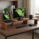 Suporte de Mesa Base Elevada Ajustável 3 Monitores Gamer Notebook Madeira Natural