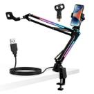 Suporte de Mesa para Microfone e Celular Braço Articulado Ajustável RGB Gamer Streaming Podcast Live