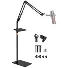 Suporte de microfone BILIONE com base ponderada, suporte de chão para microfone, braço de lança com bandeja de acessórios para microfone, suporte para clipe de microfone, adaptador de parafuso de 3/8" a 5/8", abraçadeiras