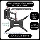 Suporte de parede para TV de 19 a 65 polegadas com 3 posicao de articulações com inclinação