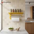 Suporte de Parede Porta Papel Toalhas e Prateleira para Temperos Cozinha Estilo Industrial Amarelo
