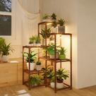 Suporte de plantas com madeira Grow Light Bamworld Corner de 7 camadas