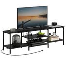 Suporte de TV HOOBRO preto para 75 polegadas com tomadas elétricas e armazenamento