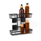 Suporte Duplo Porta Shampoo Prateleira Aço C/ Adesivo Preto Suporte Duplo Porta Shampoo Prateleira Aço C/ Adesivo Preto