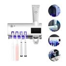 Suporte Esterilizador Luz UV para 04 Escovas com Dispenser de Pasta Dente Recarregável com Sensor de Indução