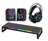 Suporte Monitor Iluminado , Caixa De Som Hp Dhe-6000 Rgb, 6w , Headset Gamer Hp, Usb / P2 Blue Light