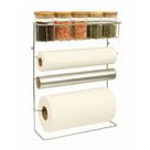 Suporte Organizador 4 em 1 Porta Rolos em Aço Cromado com 5 Potes Porta Temperos Tampa Bambu 90ml - Mundial Casa Suporte Organizador 4 em 1 Porta Rolos em Aço Cromado com 5 Potes Porta Temperos Tampa Bambu 90ml - Mundial Casa