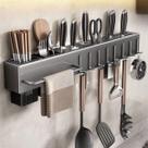 Suporte Organizador Utensílios Cozinha 6 Ganchos Barra Aço Inox Cinza Porta Facas Talheres Pano Prato Parede Resistente Otimizador Espaço
