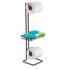 Suporte Papel Higiênico Duplo Porta Objeto de Chão Banheiro Preto Fosco - 1182PT Future