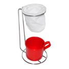 Suporte para Coador de Café Cromado com Caneca Esmaltada Vermelha Suporte para Coador de Café Cromado com Caneca Esmaltada Vermelha