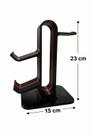 Suporte para Fone de Ouvido e 2 Controles Impressão 3D em PLA Preto com Listra Vermelha