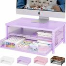 Suporte para Monitor de Computador OPNICE com 2 Níveis e Gaveta Roxo