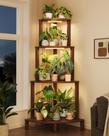 Suporte para Plantas Bamworld de 4 Níveis em Madeira para Canto com Luz de Crescimento Suporte para Plantas Bamworld de 4 Níveis em Madeira para Canto com Luz de Crescimento