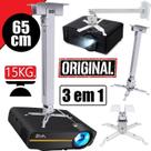 Suporte Para Projetor Para Fixação no Teto E Parede Extensor 65cm Branco Até 15kg Profissional Original 3 em 1 Completo