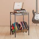 Suporte para TocaDiscos de 2 Níveis, com Armazenamento de Vinil, Mesa de TocaDiscos, Mesa com Espaço para Discos, Armário de Exibição de Discos