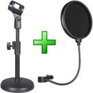 Suporte Pedestal De Mesa Para Microfone + Pop Filter Tripé Estúdio Gravação Bancada