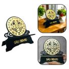 Suporte Porta Bíblia Medalha São Bento Acrílico Dourado MDF