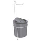 Suporte Porta Papel Higiênico Branco Com Lixeira 5L Cesto Lixo Cinza Tampa Basculante Redondo Banheiro - 491 AMZ