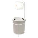 Suporte Porta Papel Higiênico Branco Com Lixeira 5L Cesto Lixo Mármore Tampa Basculante Redondo Banheiro - 492 AMZ