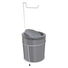 Suporte Porta Papel Higiênico Com Lixeira 5L Cesto Lixo Tampa Basculante Redondo Banheiro Cinza Branco - 491 AMZ