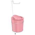 Suporte Porta Papel Higiênico Com Lixeira 5L Cesto Lixo Tampa Basculante Redondo Banheiro Rosa Branco - 495 AMZ