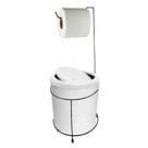 Suporte Porta Papel Higiênico Preto Com Lixeira 5L Cesto Lixo Branco Tampa Basculante Redondo Banheiro - 449 AMZ