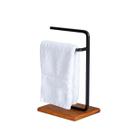 Suporte Porta Toalha de Rosto Duplo Bancada de Banheiro Base de Madeira - ÉdeCasaMóveis