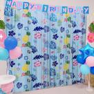 Suprimentos de festa, cortinas com franjas de alumínio, padrão de elementos havaianos