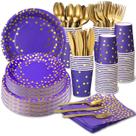 Suprimentos de festa Guozhixin roxo e dourado 140 peças