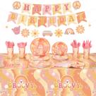 Suprimentos de festa Gyee Groovy serve 24 horas com toalha de mesa e banner Suprimentos de festa Gyee Groovy serve 24 horas com toalha de mesa e banner