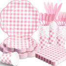 Suprimentos de festa joy akkess Pink Gingham Plates 175 unidades