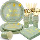 Suprimentos de festa joy akkess Sage Green Birthday 175 unidades