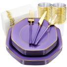 Suprimentos de festa KIRE, 140 unidades, pratos de plástico roxo para 20 convidados