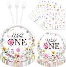 Suprimentos de festa Rakuto Wildflower 1st Birthday serve 24