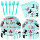 Suprimentos de festa SiliFine Cat Birthday 122 unidades para 24 convidados
