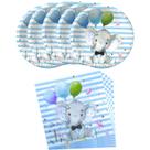 Suprimentos para festas Blue Elephant Baby Shower 20 pratos e guardanapos