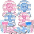 Suprimentos para festas Kinovo Gender Reveal Plates, copos, guardanapos, 300 unidades
