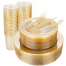 Suprimentos para festas WELLIFE Gold Glitter, louça de plástico, 300 unidades