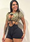 Suspensório Preto Curto e Top Animal Print com Zero Transparência