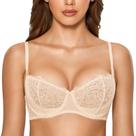 Sutiã DOBREVA Plus Size Renda Push Up Transparente Balconette 38DD Bege